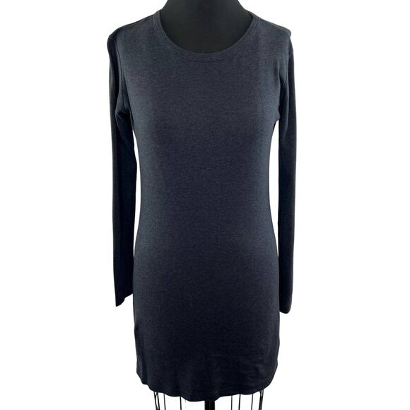 THEORY Dark Gray Pima Cotton Sweater Dress Long Sleeve Scoop Neck Mini Tunic S - Picture 1 of 7